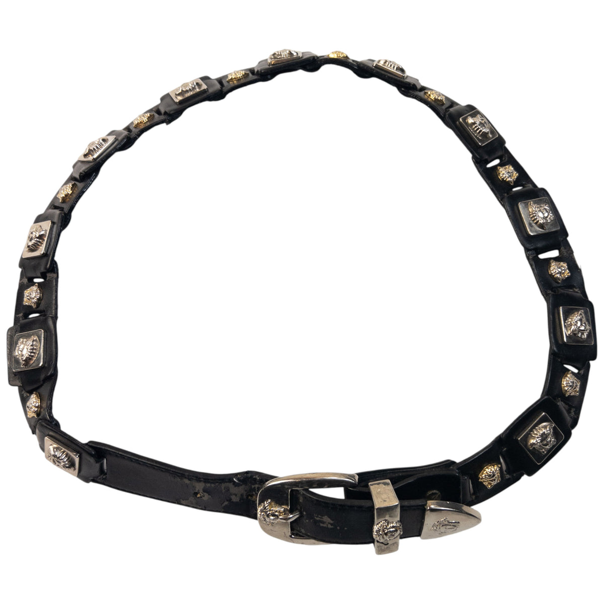 Vintage 90s Versace Signature Embossed Medusa Leather Belt Size M