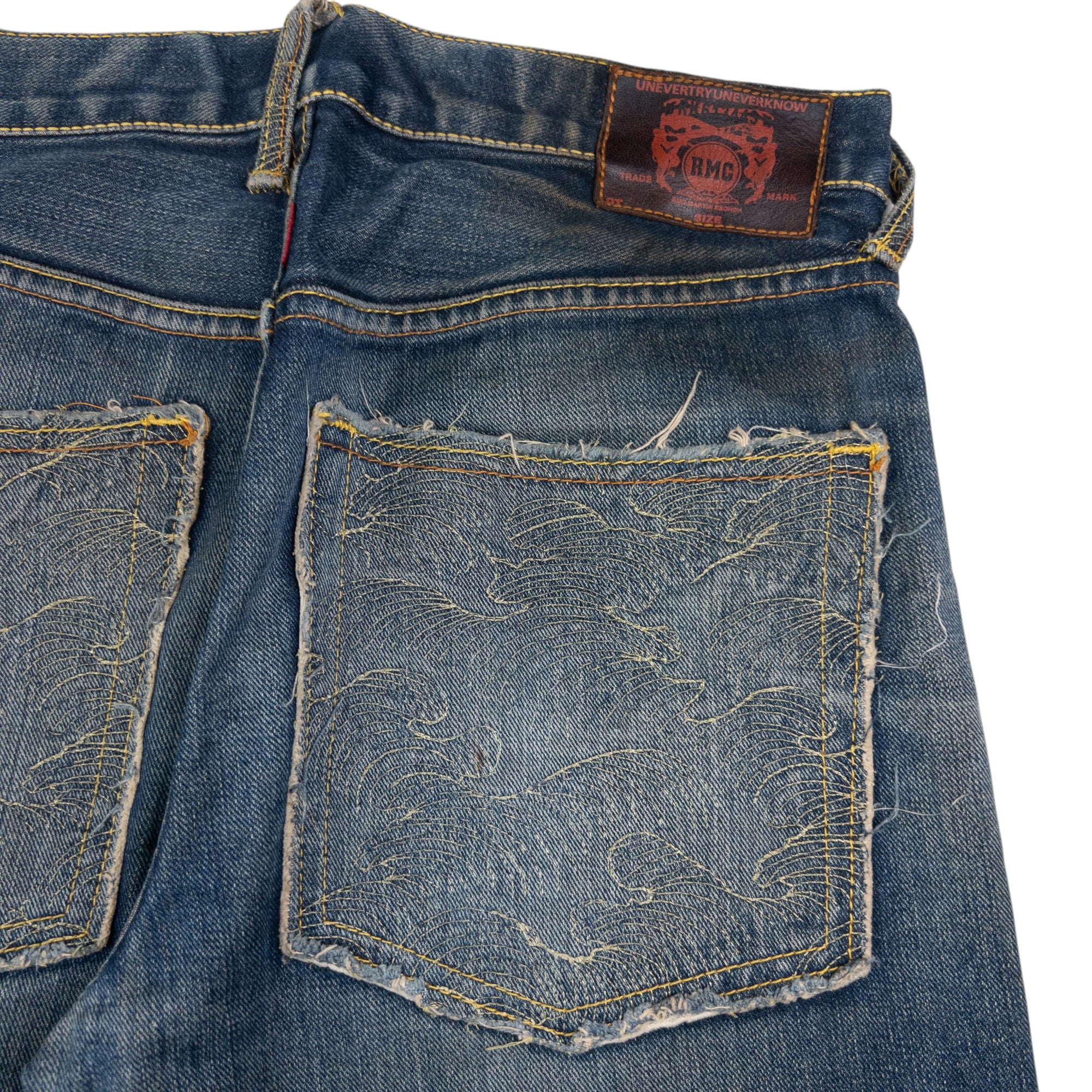 Vintage RMC Red Monkey Company Embroidered Wave Japanese Denim Jeans Size W31