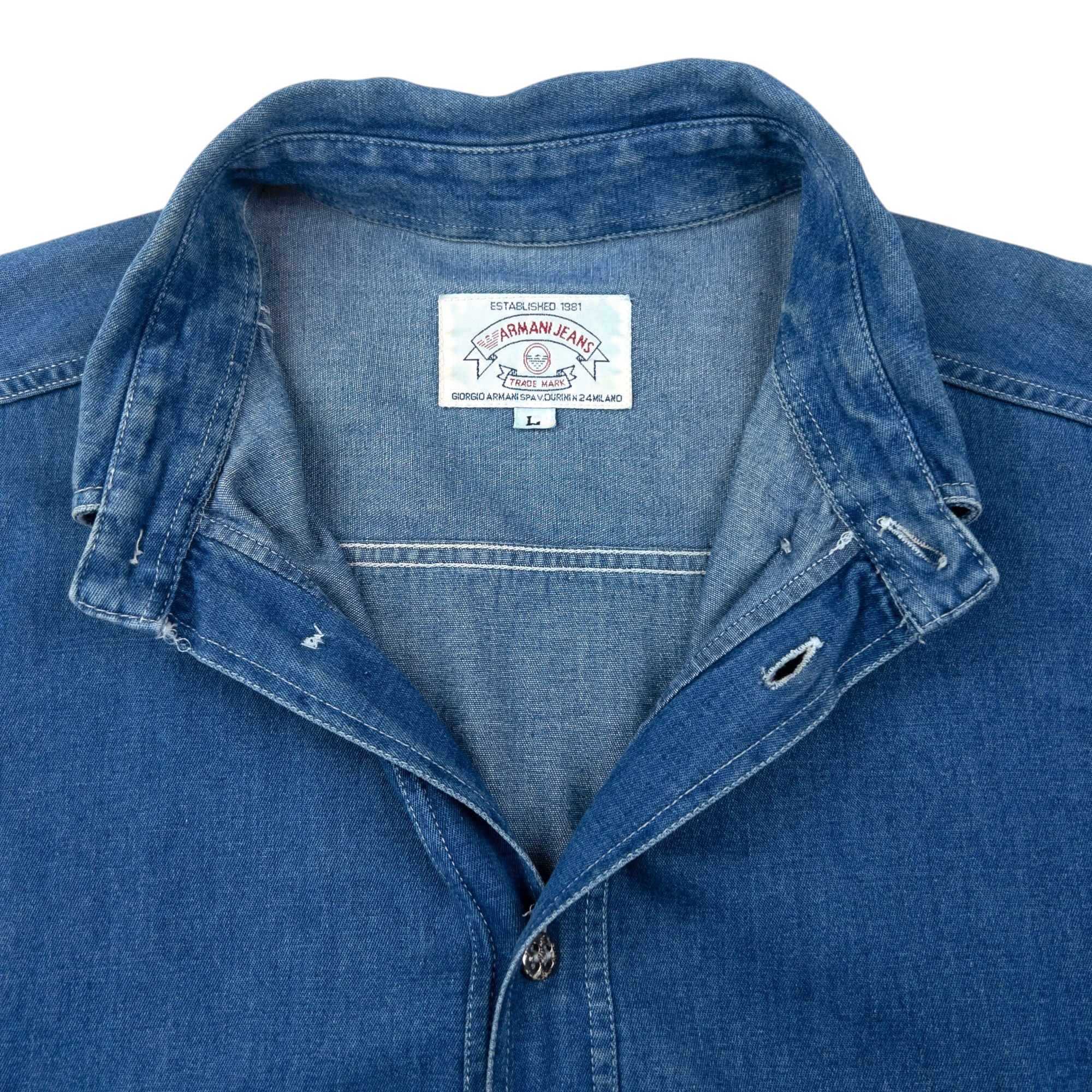 Vintage Armani Jeans Long Sleeve Button Up Denim Shirt Size L