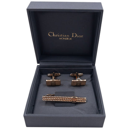 Vintage 90s Dior Embossed Tie Clip & Cufflinks