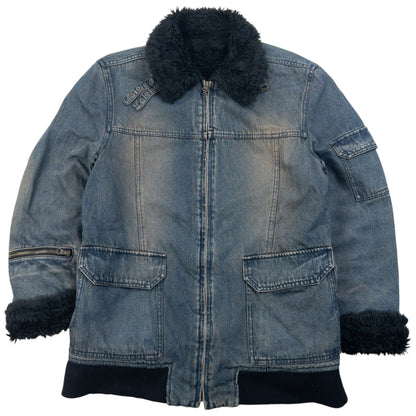 Vintage 2000s PPFM Fur Lined Zip Up Denim Jacket Size M