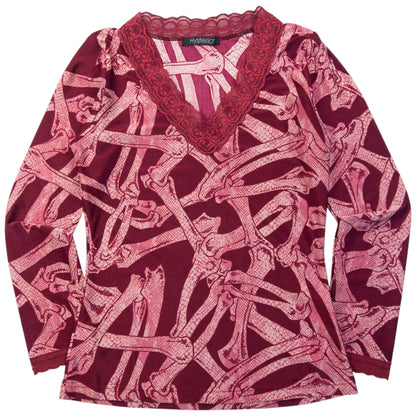 Vintage 90s Hysteric Glamour Bone Print Long Sleeve Top Womens Size S