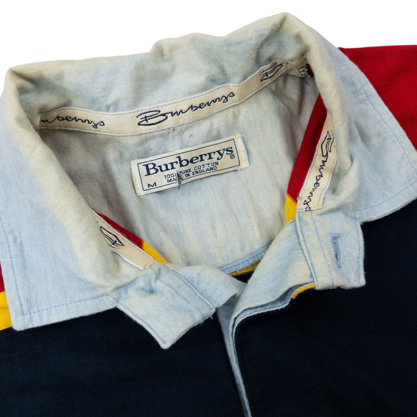 Vintage 90s Burberry Striped Long Sleeve Polo Shirt Size M