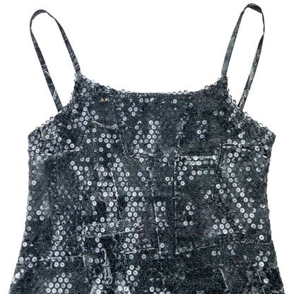 Vintage 2000s Versace Jeans Couture Sequin Denim-Print Dress Womens Size S