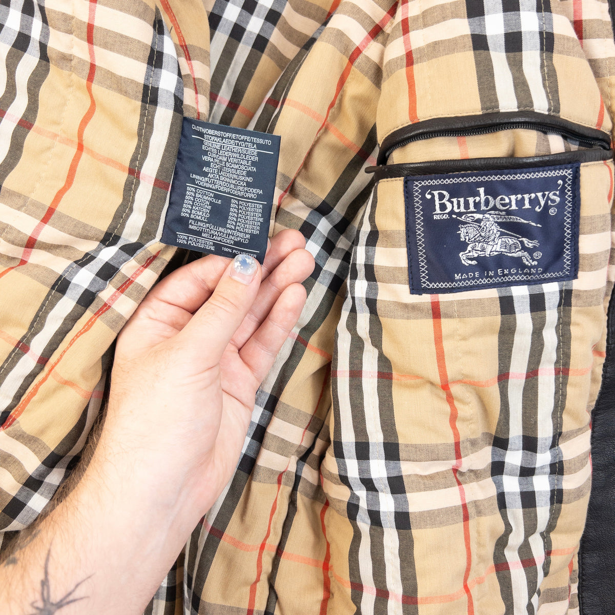 Vintage 90s Burberry Nova Check Lined Leather Duffle Jacket Size XL