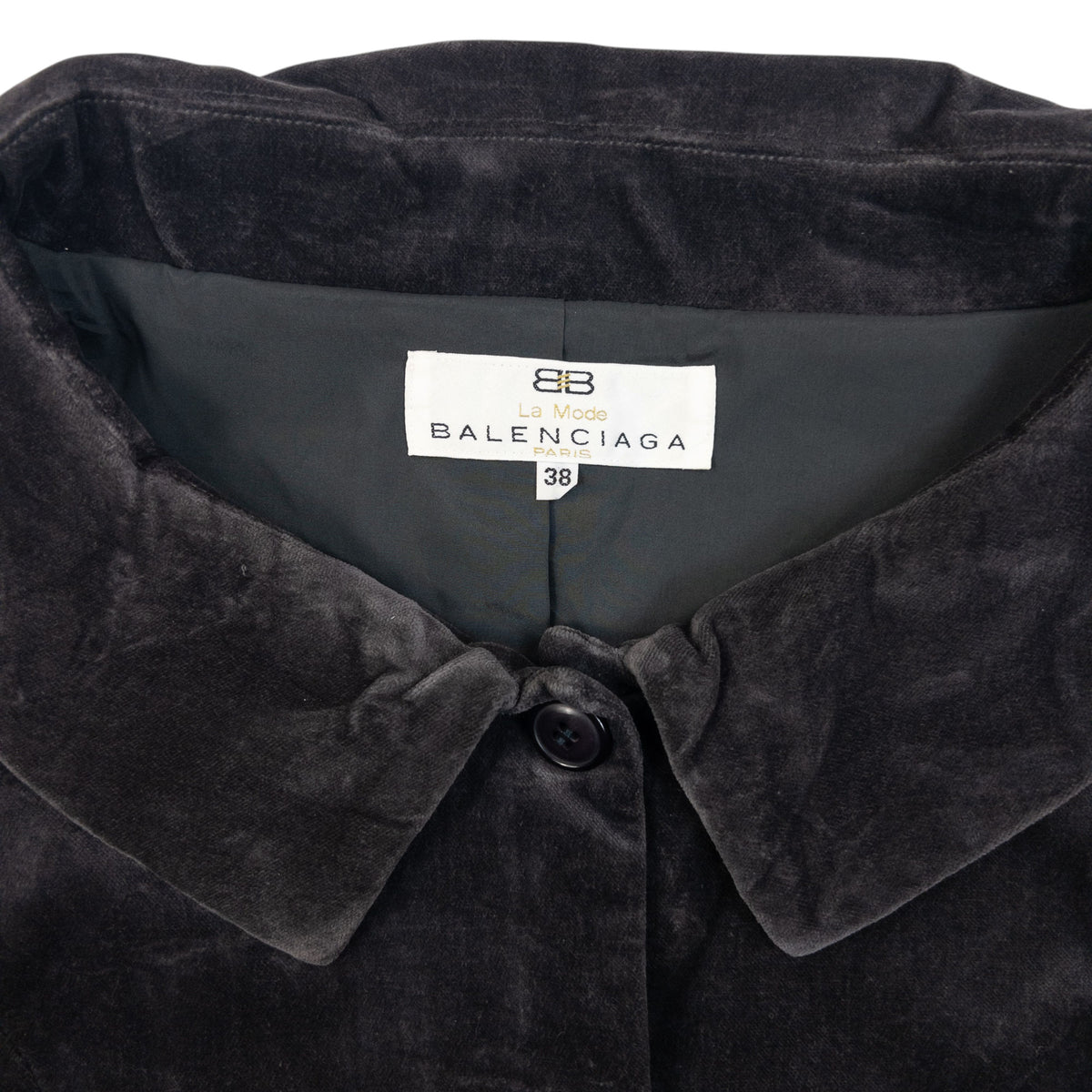 Vintage 90s Balenciaga La Mode Velvet Jacket in grey, photo 3