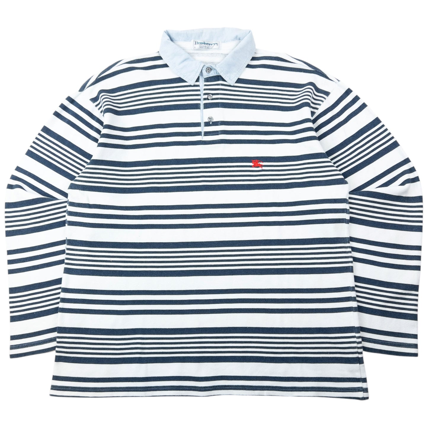 Vintage 90s Burberry Striped Long Sleeve Polo Shirt Size L