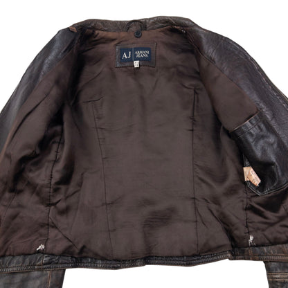 Vintage Armani Jeans Cropped Leather Jacket Womens Size M