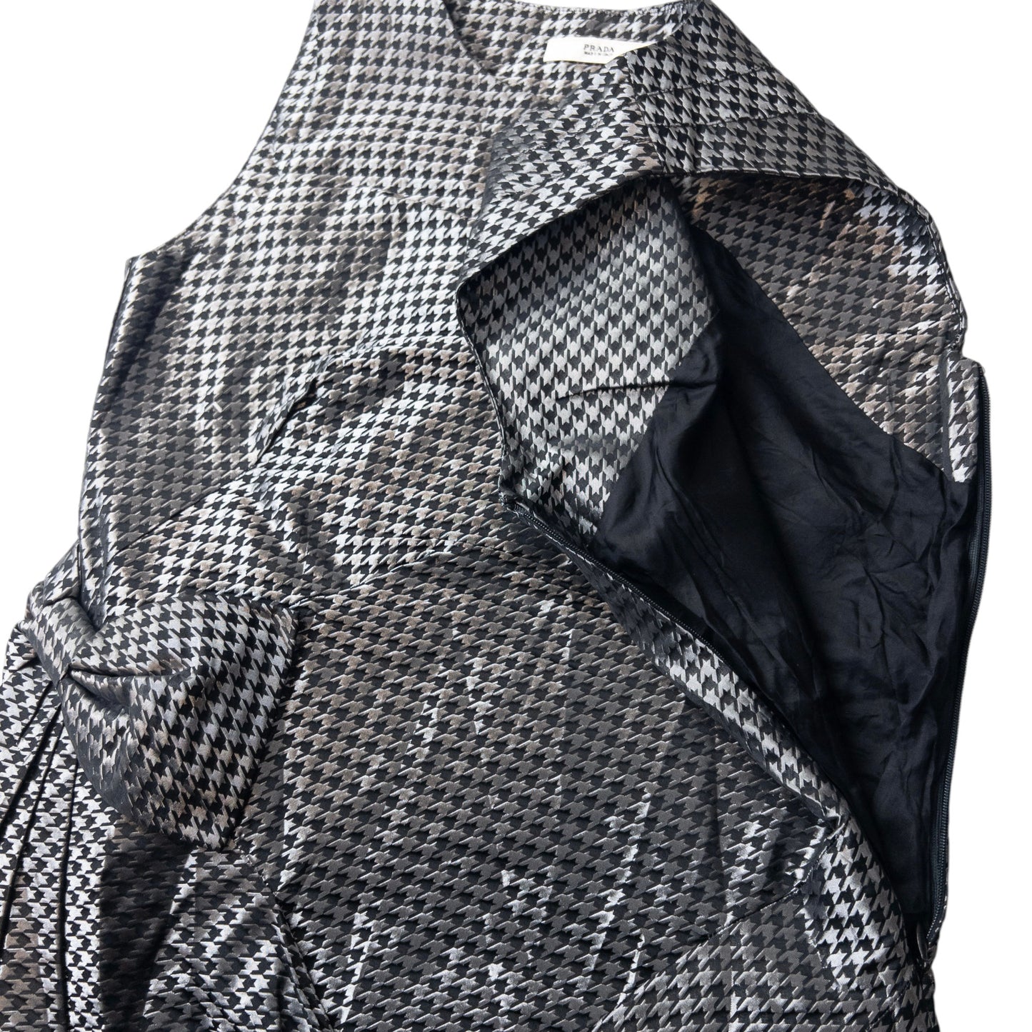 Vintage Prada Houndstooth Ruched Bow Dress Womens Size M