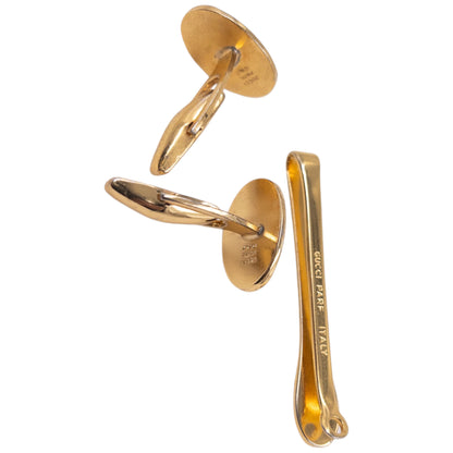 Vintage 90s Gucci Embossed Cufflinks & Tie Clip Set