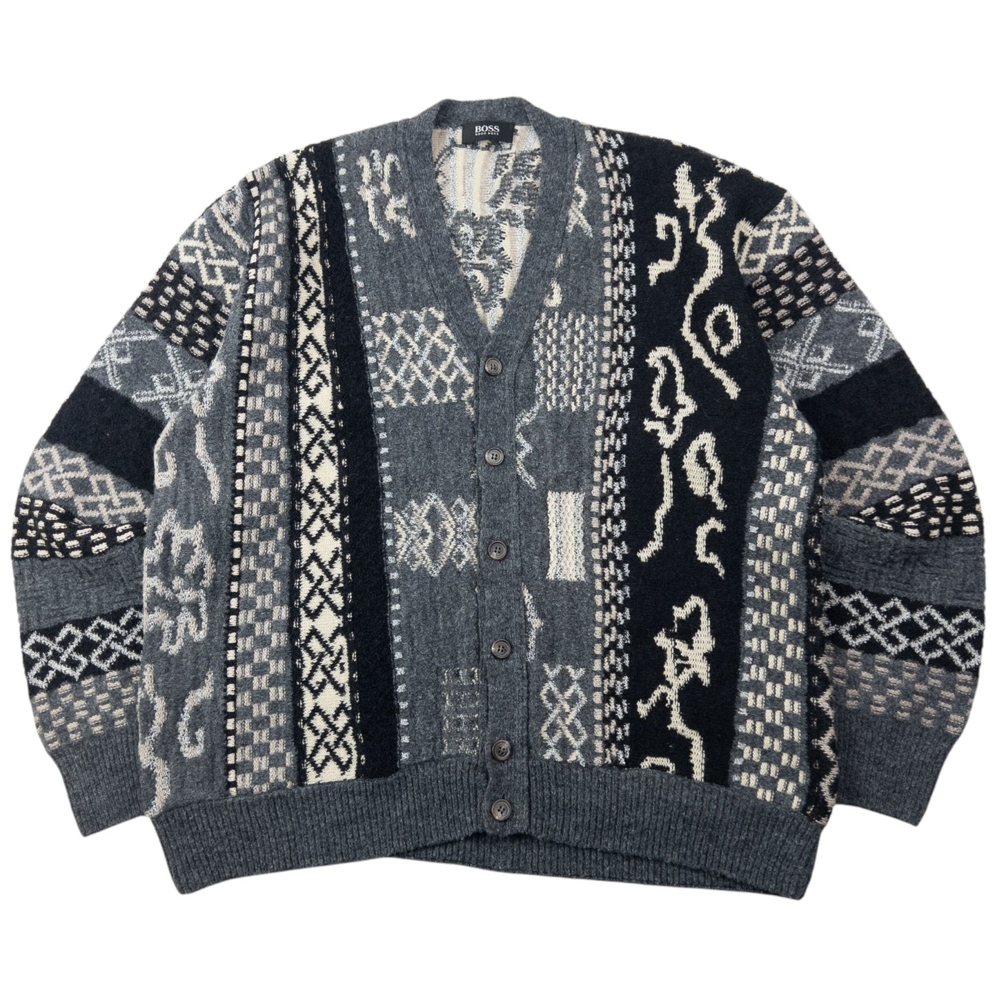 Vintage 90s Hugo Boss Pattern Wool Knit Cardigan Size L