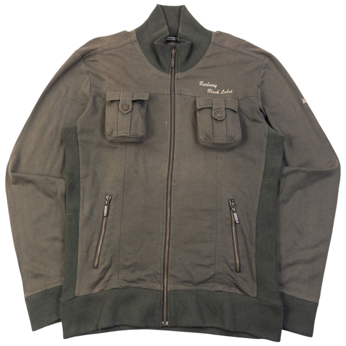 Vintage 2000s Burberry Black Label Zip Up Jacket in grey, embroidered logos