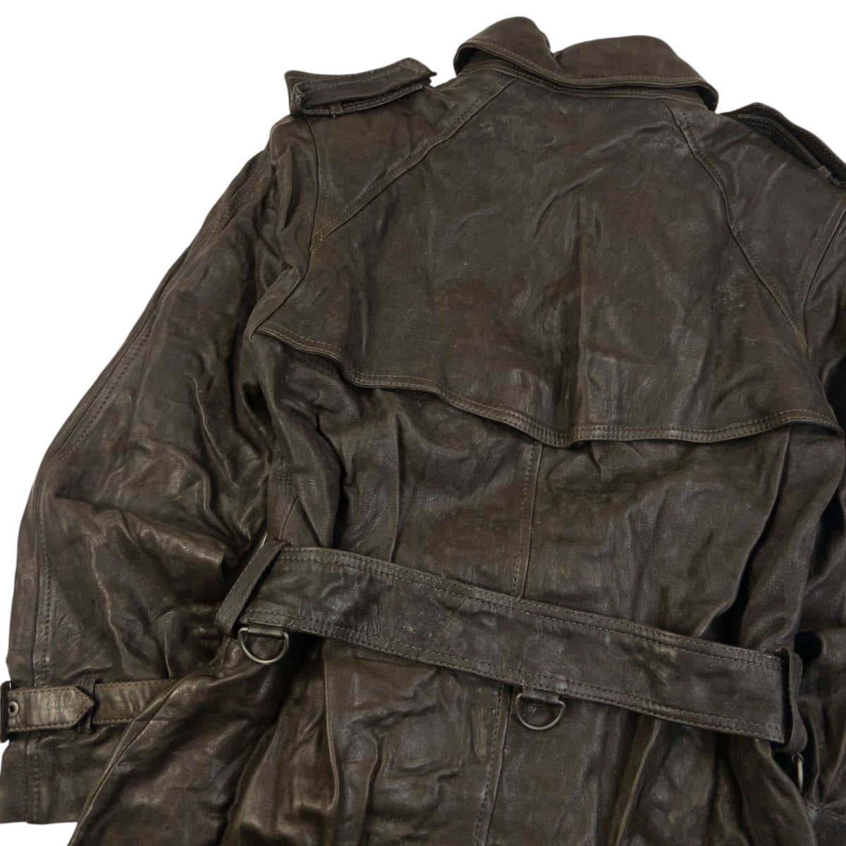 Vintage Burberry Nova Check Lined Belt Waist Leather Trench Jacket Size M