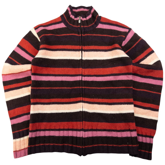 Vintage PPFM Striped Zip Up Knit Jumper Womens Size S