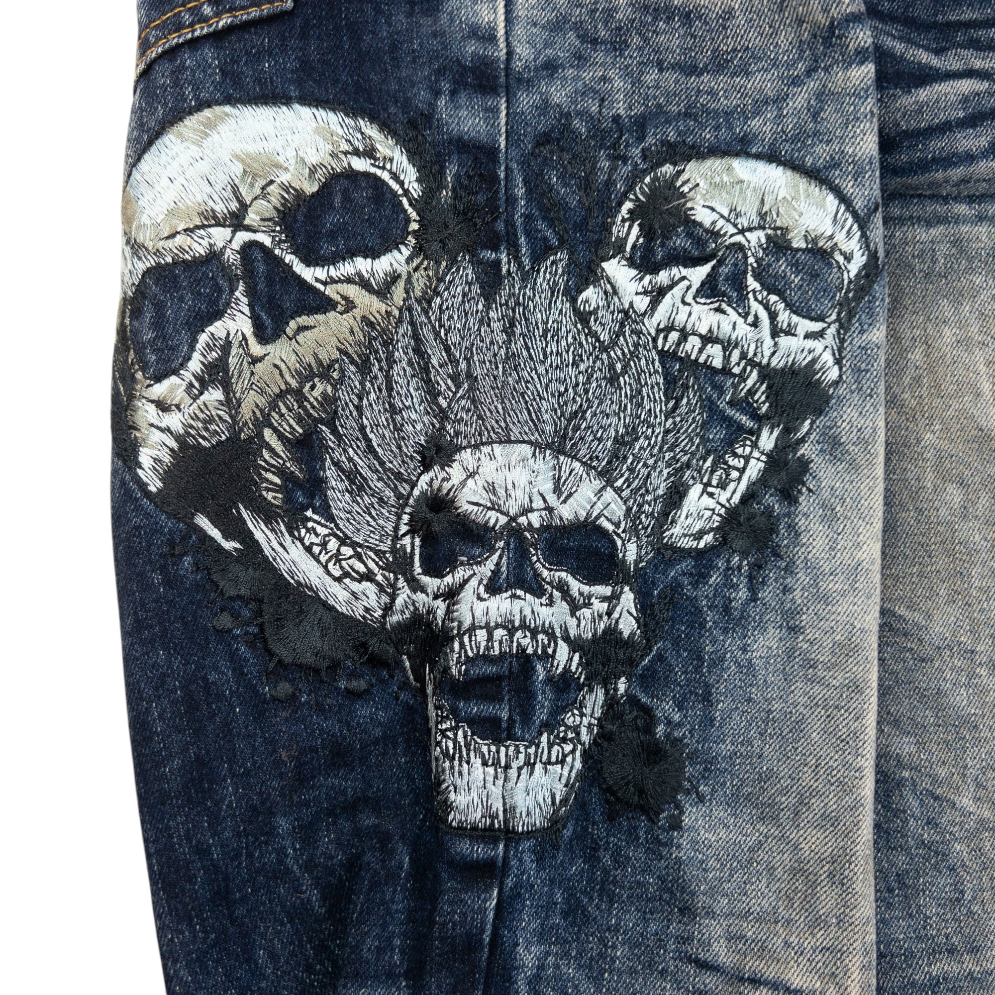 Vintage Big Train Embroidered Skull Japanese Denim Jeans Size W29