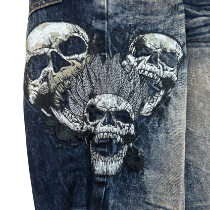 Vintage Big Train Embroidered Skull Japanese Denim Jeans Size W29