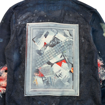 Vintage 2000s PPFM Embellished Denim-Look Print Jacket Womens Size M