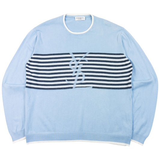 Vintage 2000s YSL Yves Saint Laurent Striped Jumper in blue (cotton)