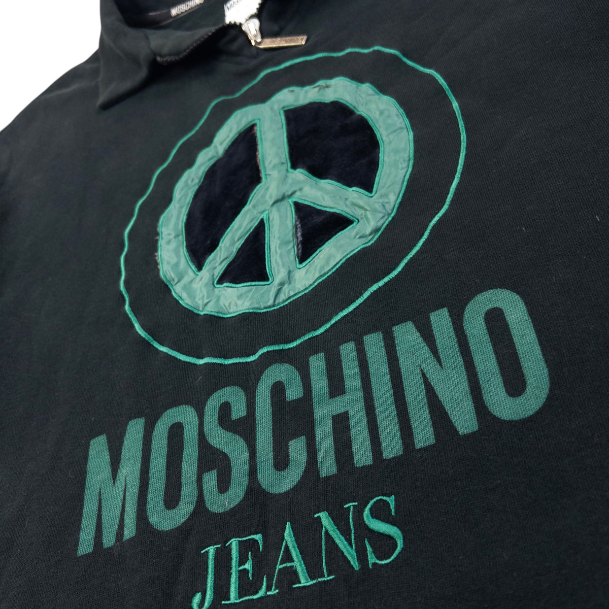 Vintage 90s Moschino Jeans Peace Sign Q Zip Sweatshirt Size L