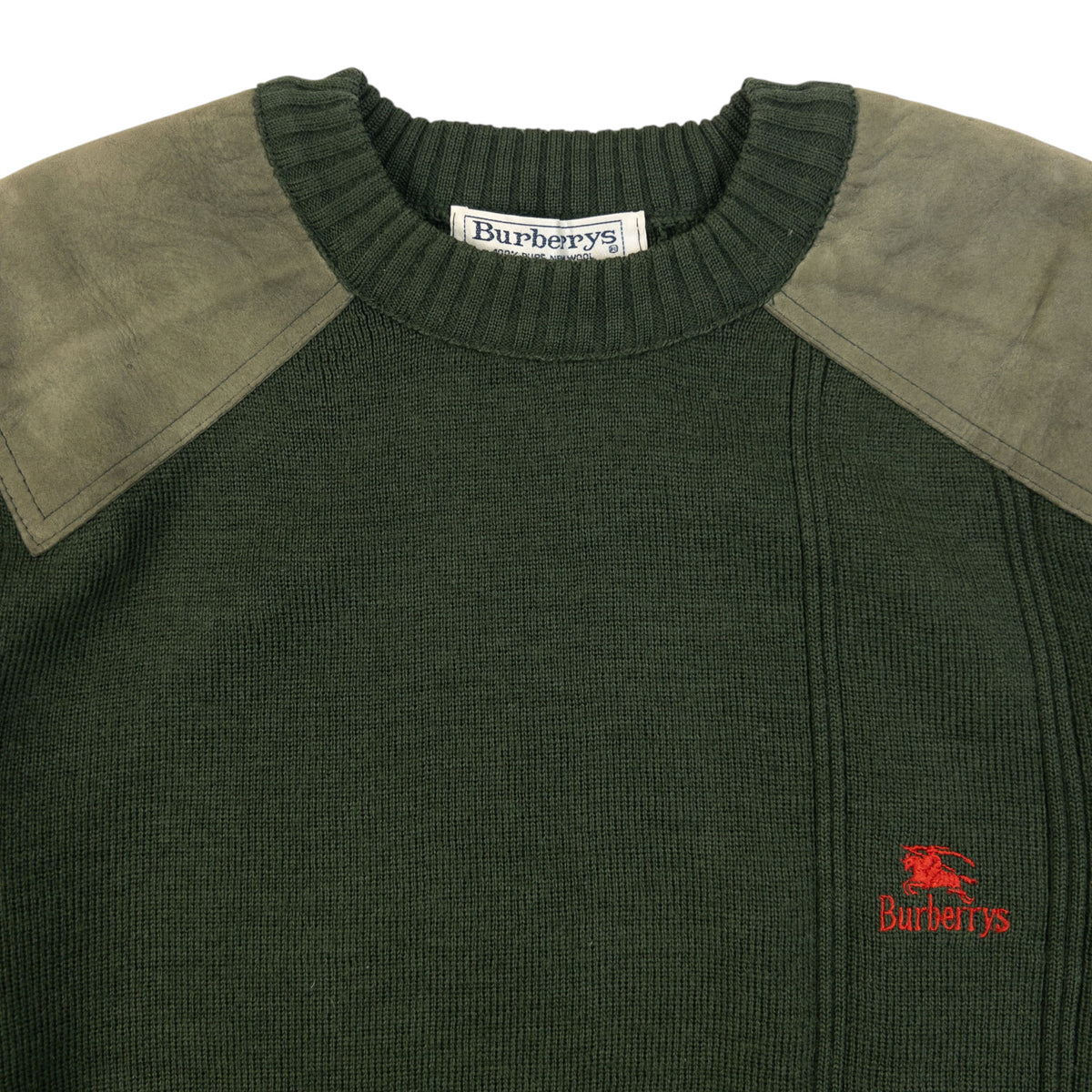 Vintage 90s Burberry Suede Patch Wool Jumper Size M