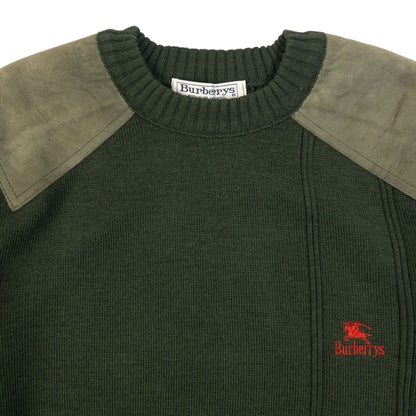 Vintage 90s Burberry Suede Patch Wool Jumper Size M