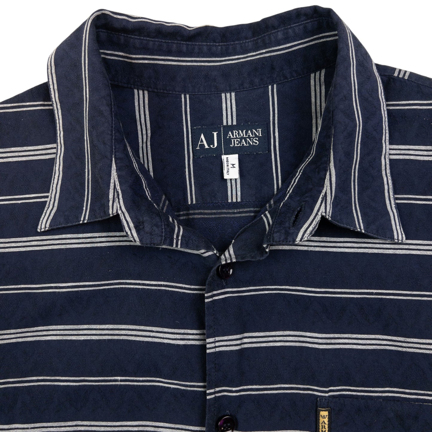 Vintage Armani Jeans Striped Short Sleeve Button Up Shirt Size M
