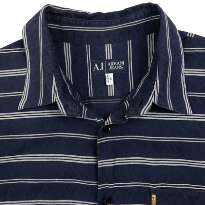 Vintage Armani Jeans Striped Short Sleeve Button Up Shirt Size M