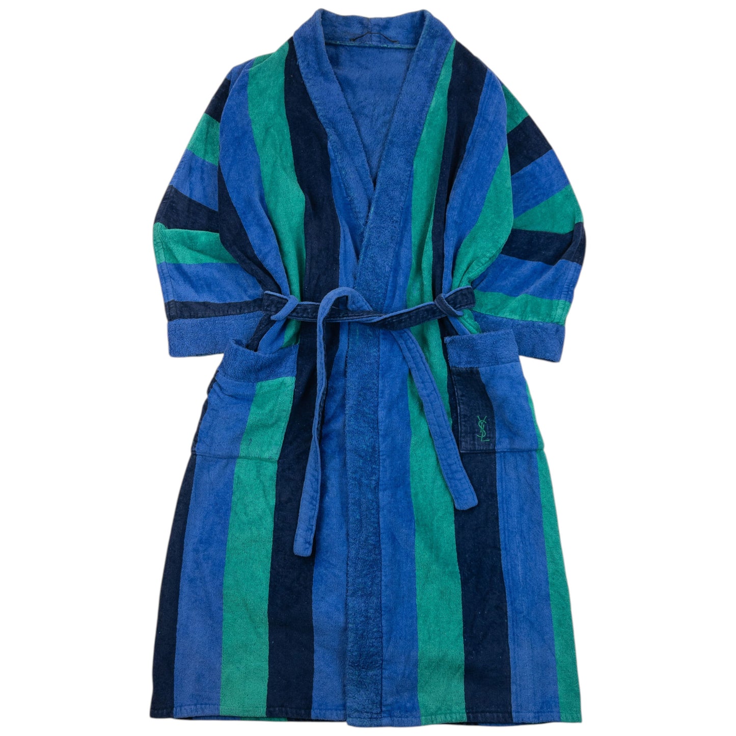 Vintage 90s YSL Yves Saint Laurent Striped Terry Cloth Dressing Gown