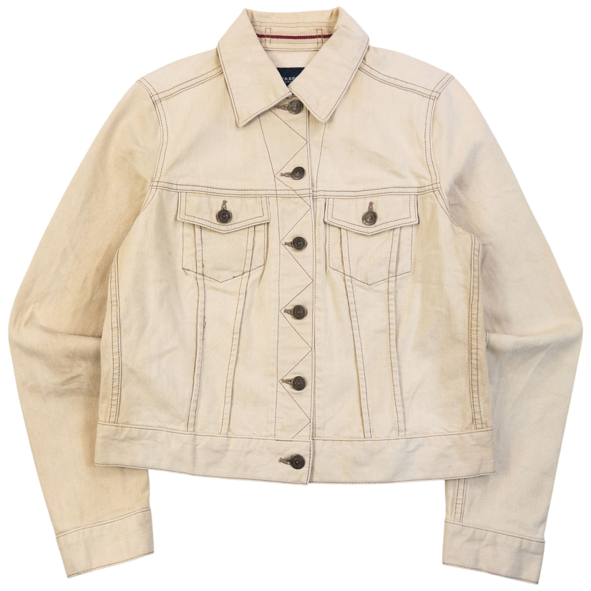 Vintage 2000s Burberry Button Up Jacket in beige, embossed fastenings