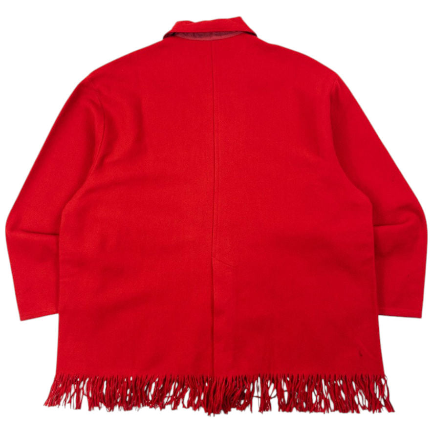 Vintage 90s Yohji Yamamoto Fringe Trim Wool Jacket in red, photo 2