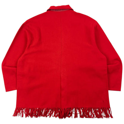 Vintage 90s Yohji Yamamoto Fringe Trim Wool Jacket in red, photo 2