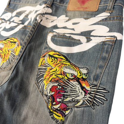 Vintage Ed Hardy Embroidered Tiger Denim Jeans Size W29