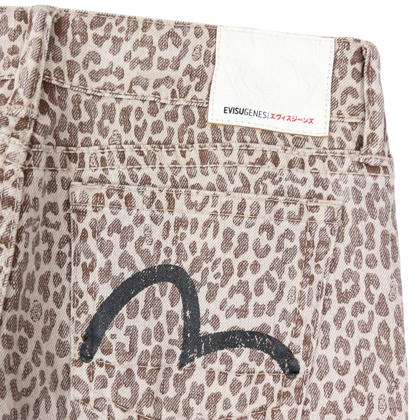 Vintage Evisu Double Gull Leopard Print Japanese Denim Jeans Size W30