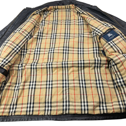 Vintage 2000s Burberry Nova Check Lined Leather Duffle Jacket Size XL