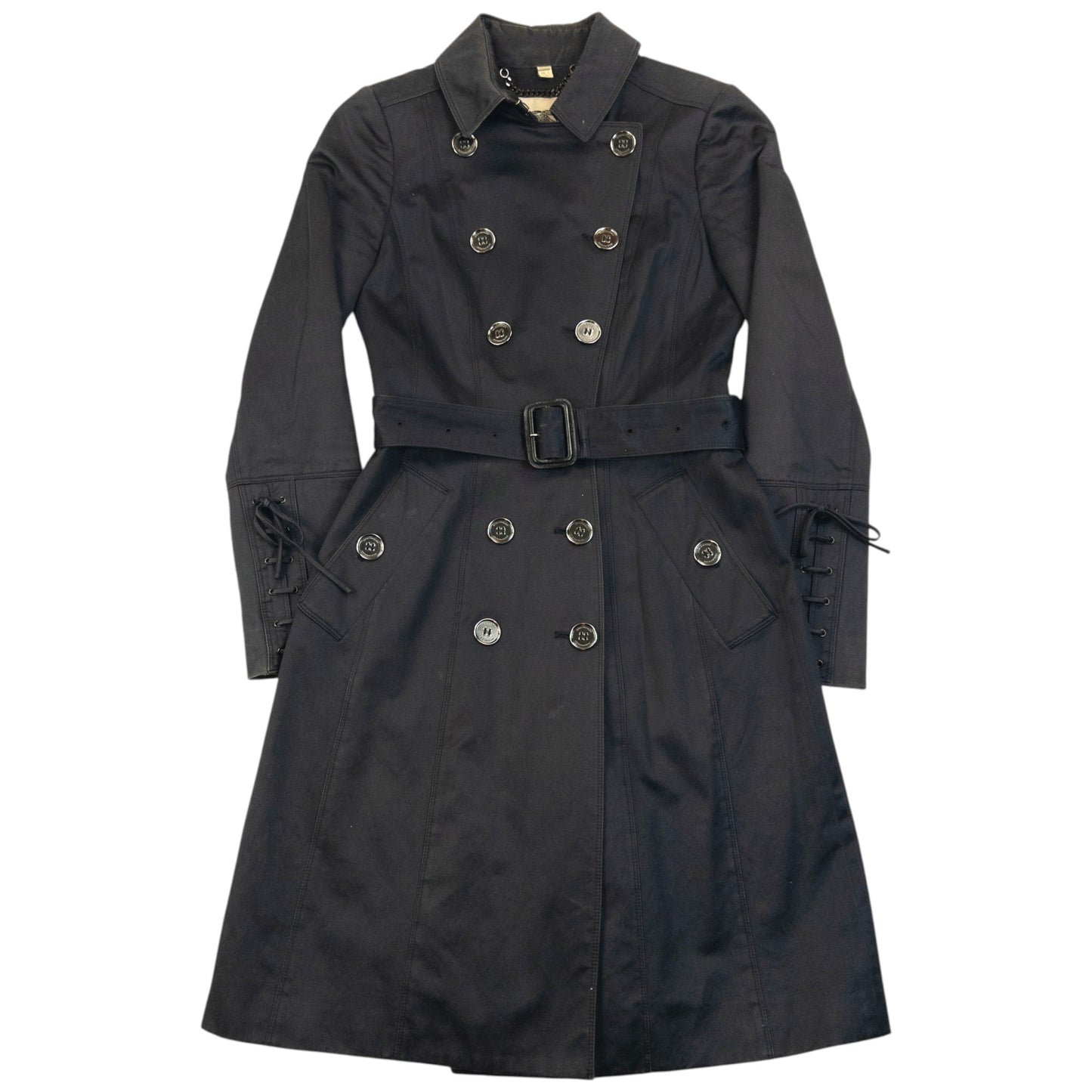Vintage 2000s Burberry Belt Waist Lace-Up Trench Jacket Womens Size XS