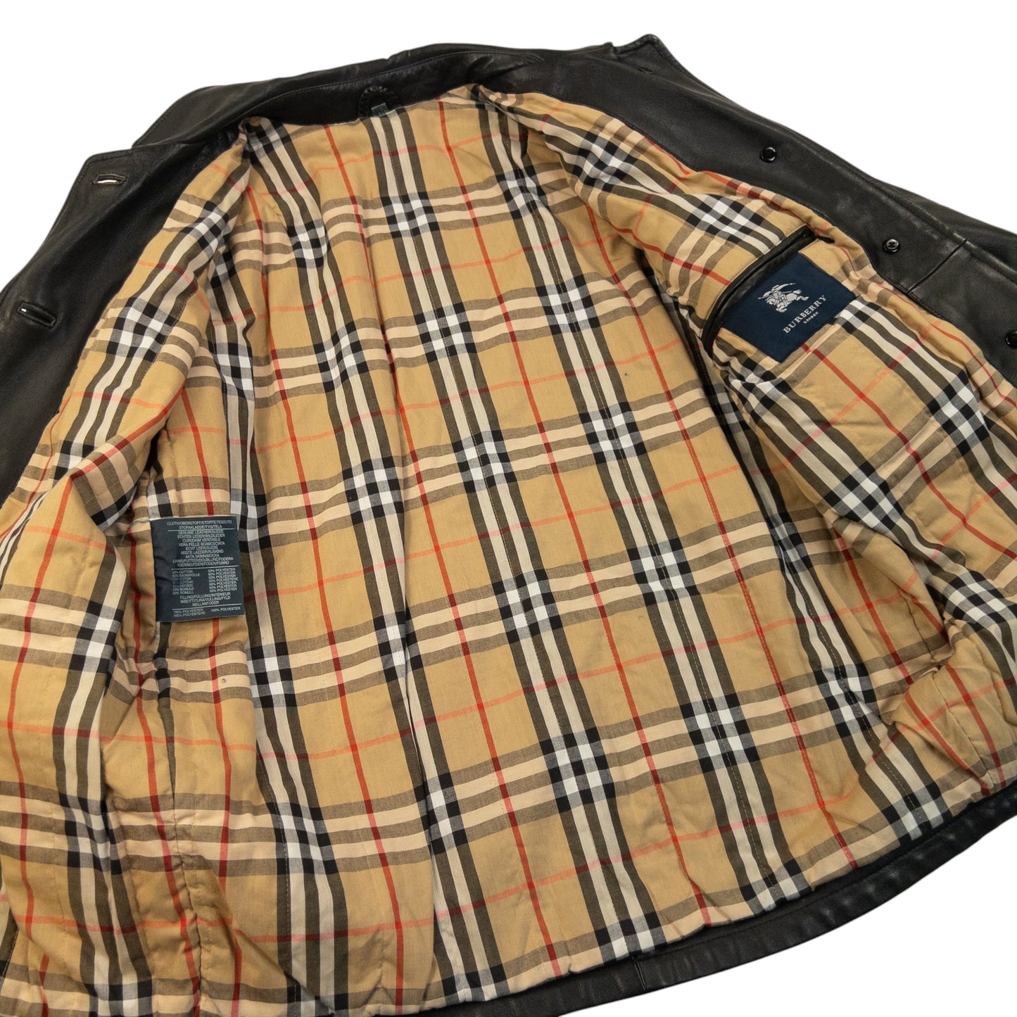 Vintage 2000s Burberry Nova Check Lined Leather Jacket Size M