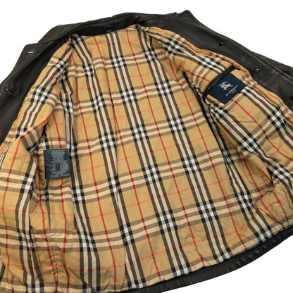 Vintage 2000s Burberry Nova Check Lined Leather Jacket Size M