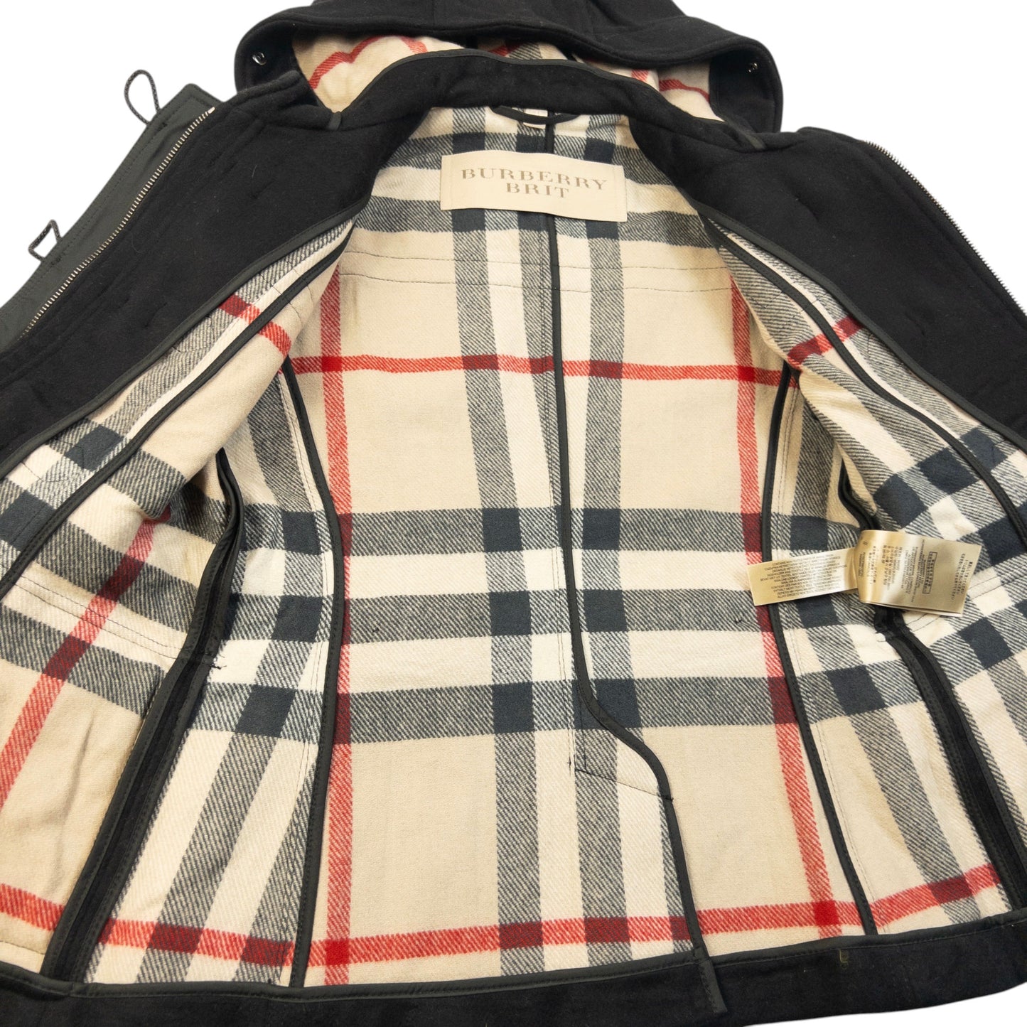 Vintage Burberry Brit Nova Check Lined Wool Duffle Jacket Womens Size XS