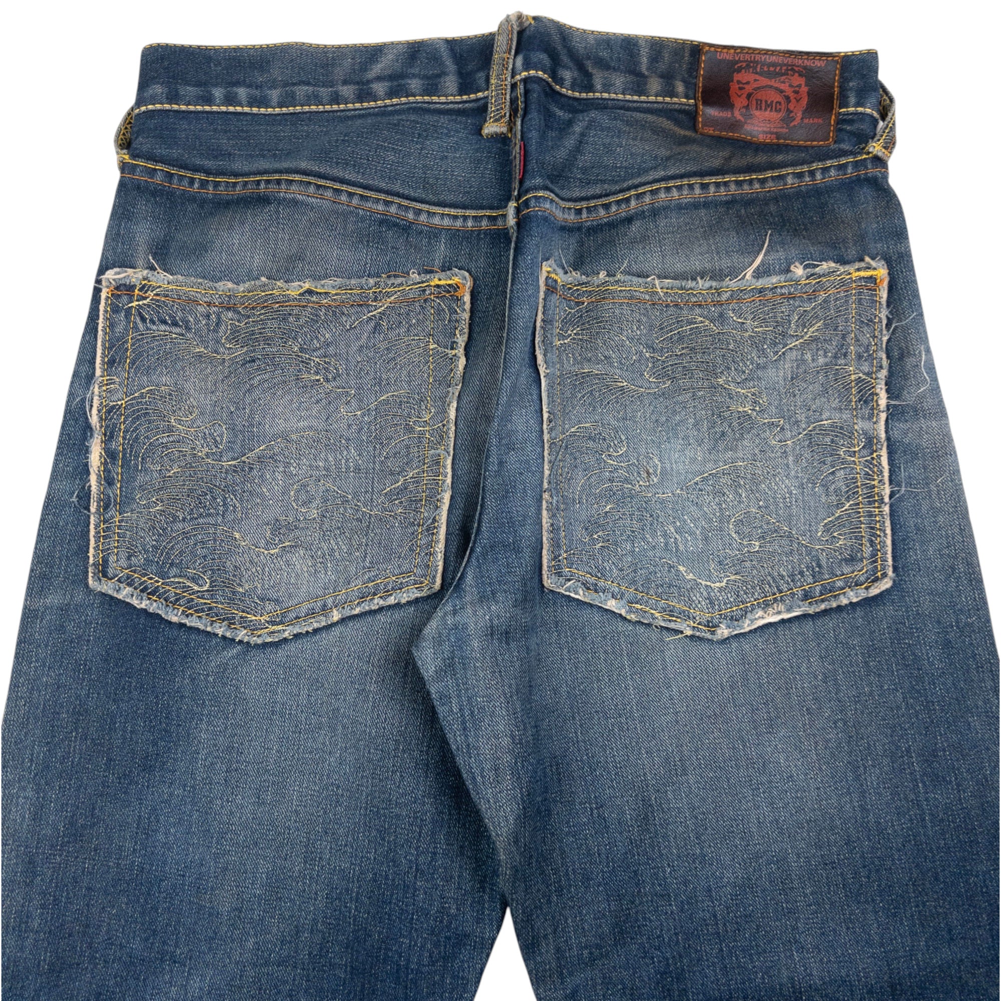 Vintage RMC Red Monkey Company Embroidered Wave Japanese Denim Jeans Size W31