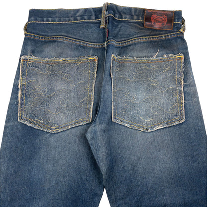 Vintage RMC Red Monkey Company Embroidered Wave Japanese Denim Jeans Size W31