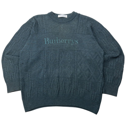 Vintage 90s Burberry Embroidered Wool Knit Jumper Size L
