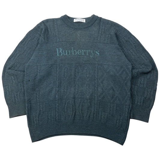 Vintage 90s Burberry Embroidered Wool Knit Jumper Size L