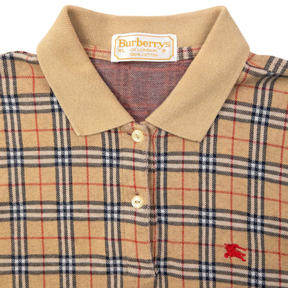 Vintage 90s Burberry Nova Check Long Sleeve Polo Shirt Womens Size S