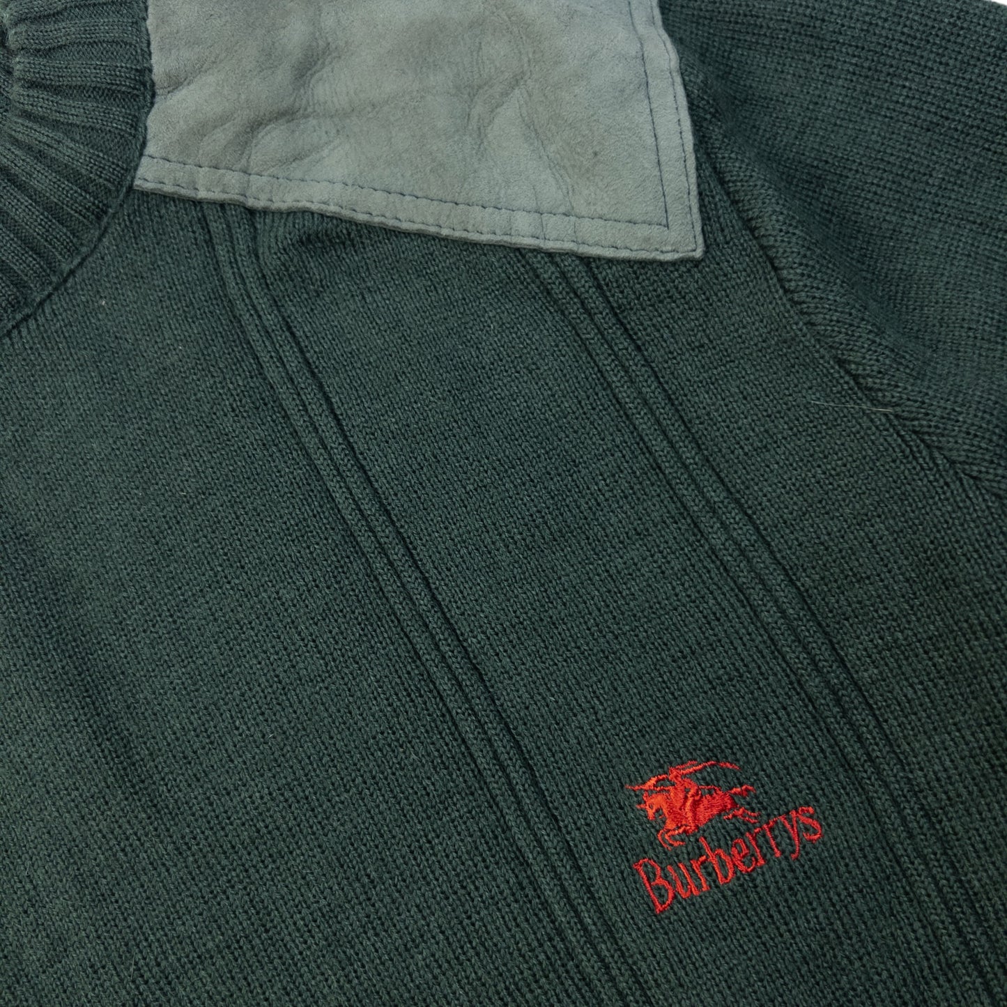 Vintage 90s Burberry Suede Patch Wool Jumper Size S