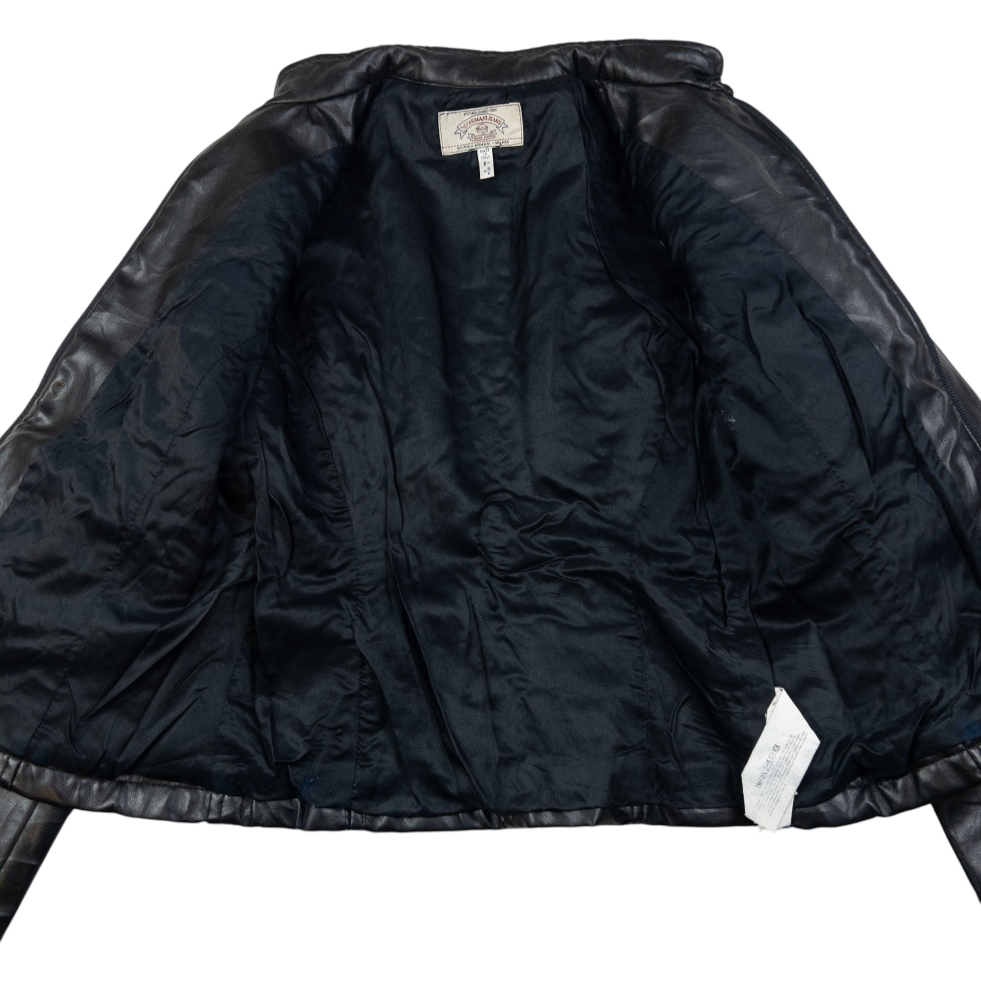 Vintage Armani Jeans Leather Biker Jacket Womens Size S