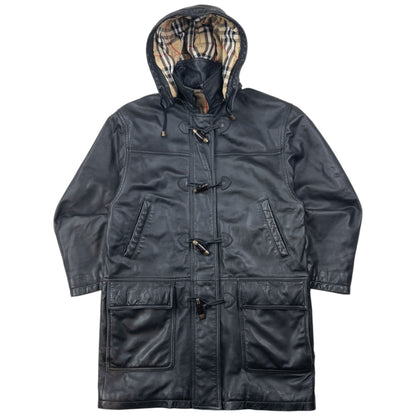 Vintage 2000s Burberry Nova Check Lined Leather Duffle Jacket Size M