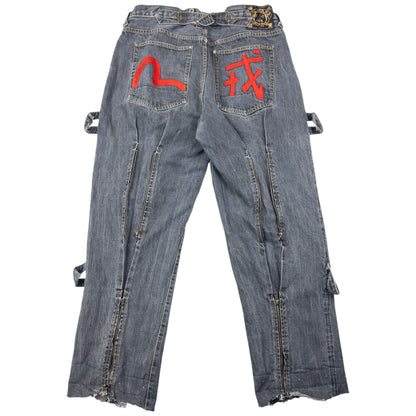 Vintage Evisu Embroidered Gull Bondage Zip Japanese Denim Jeans Size W33