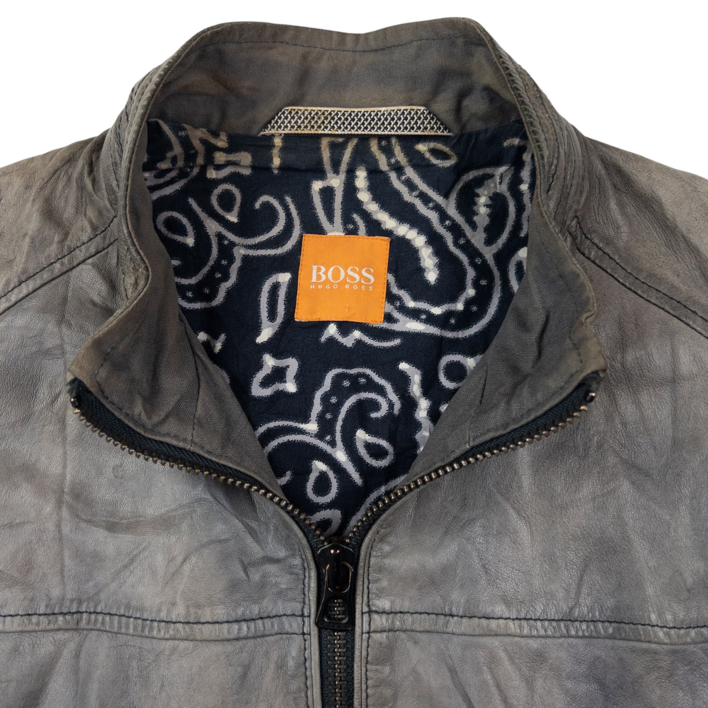 Vintage Hugo Boss Zip Up Leather Jacket Size M