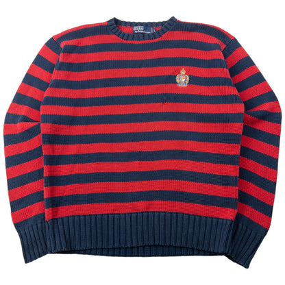 Vintage 90s Polo Ralph Lauren Crest Striped Knit Jumper Size M