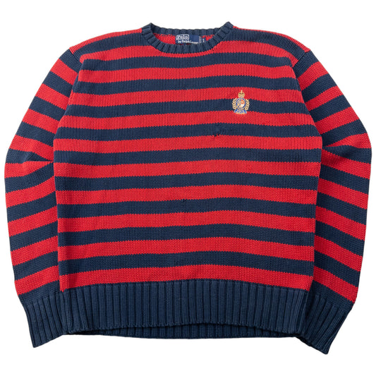 Vintage 90s Polo Ralph Lauren Crest Striped Knit Jumper Size M